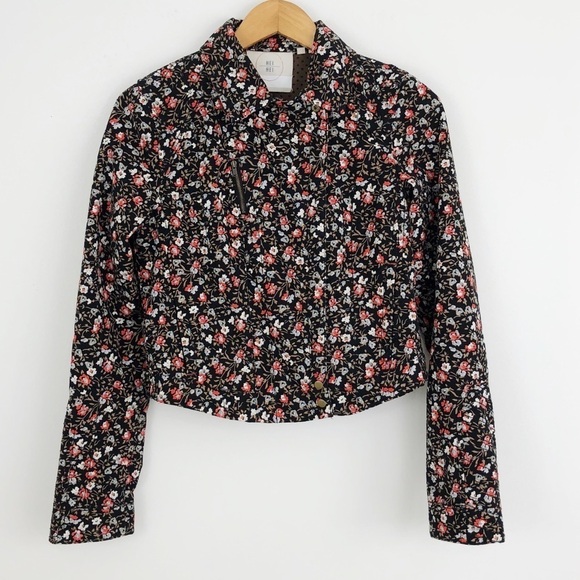 Anthro Hei Hei Tinsley Boho Long Sleeve Zippered Bomber Floral Jacket Sz 8 - Picture 2 of 8